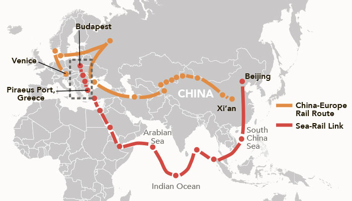 Map of routes related to China's BRI